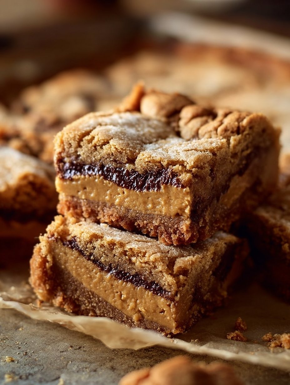 Chewy Peanut Butter Greek Yogurt Cookie Pie Bars with Crackled Tops