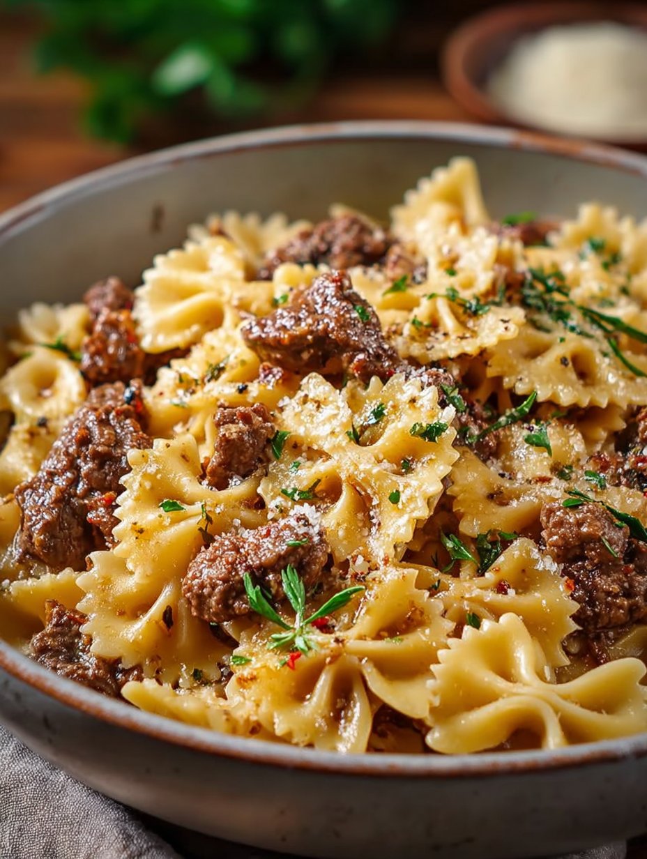Garlic Butter Bowtie Pasta with Beef: A Comfort Food Classic You’ll Crave Again and Again