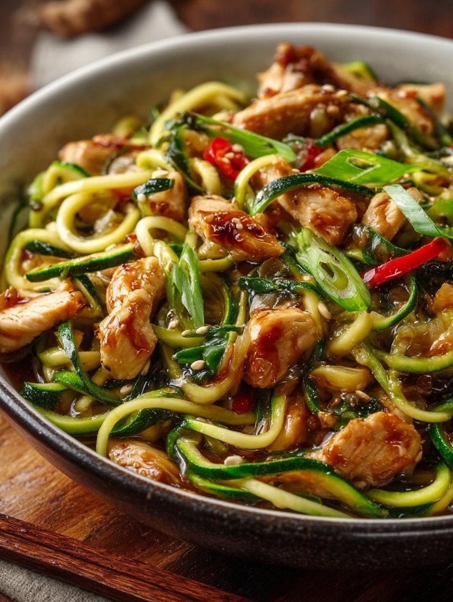 Garlic Chicken Zucchini Noodles Stir Fry