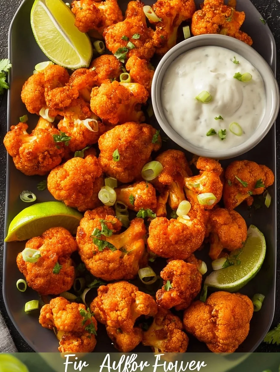 Air Fryer Buffalo Cauliflower served in a bowl with dipping sauce