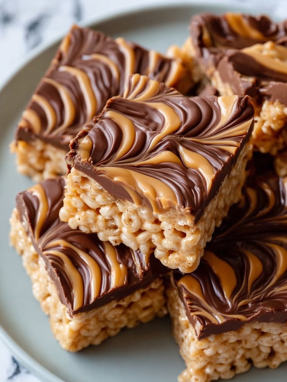 Peanut Butter Rice Krispie Treats with Chocolate Swirl