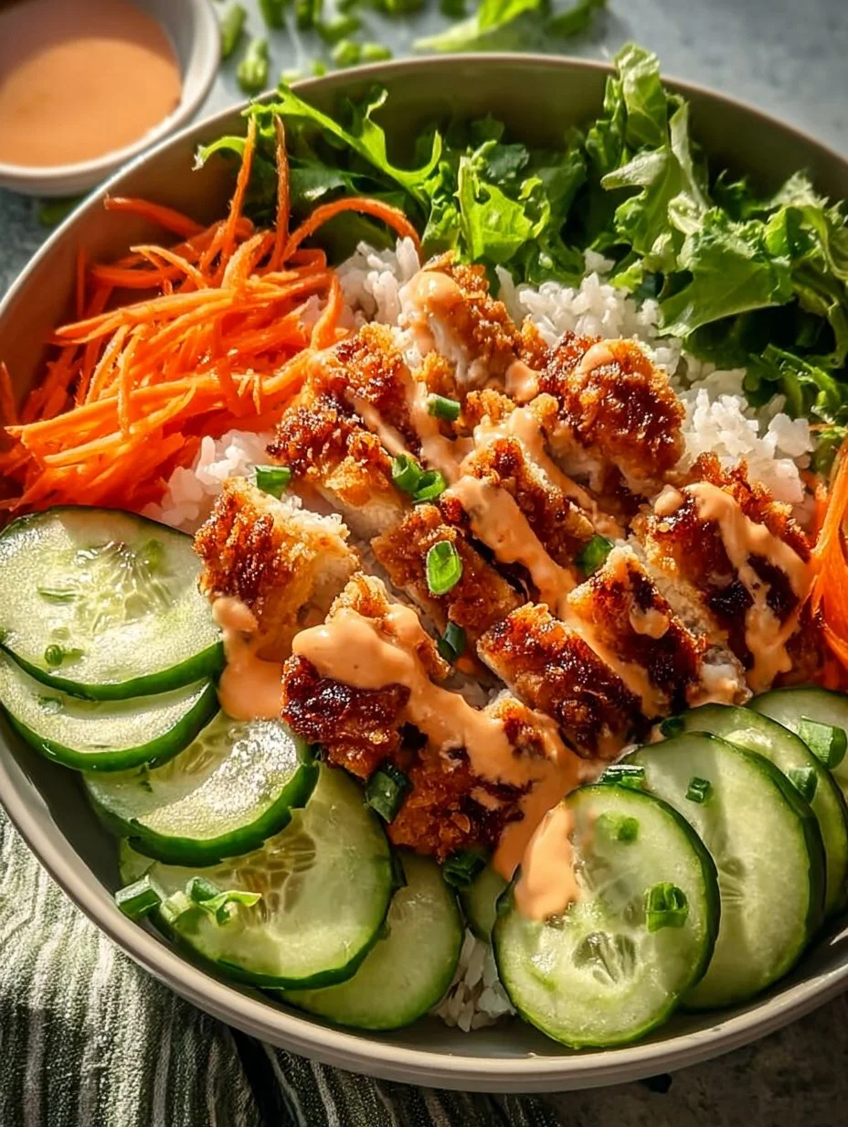 Bang Bang Chicken Rice Bowl with tender chicken and fresh vegetables