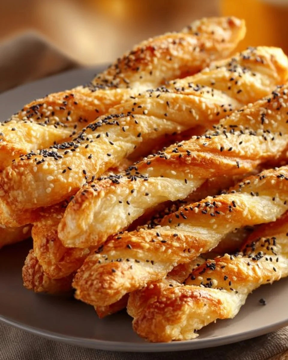 Delicious homemade cheese straws with poppy seeds for a crispy snack
