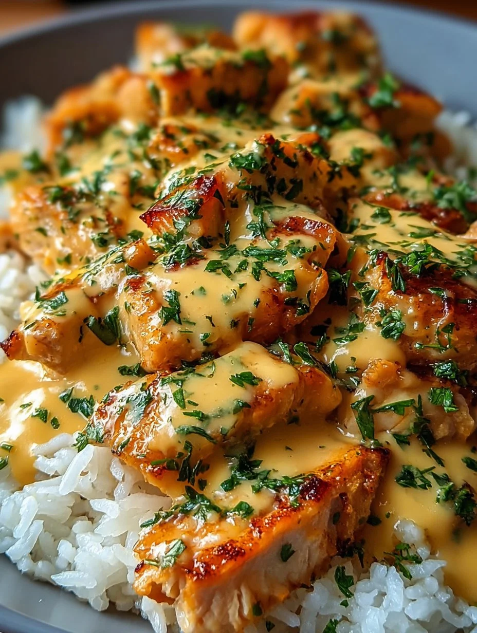 Delicious smothered chicken and rice served with rich gravy.