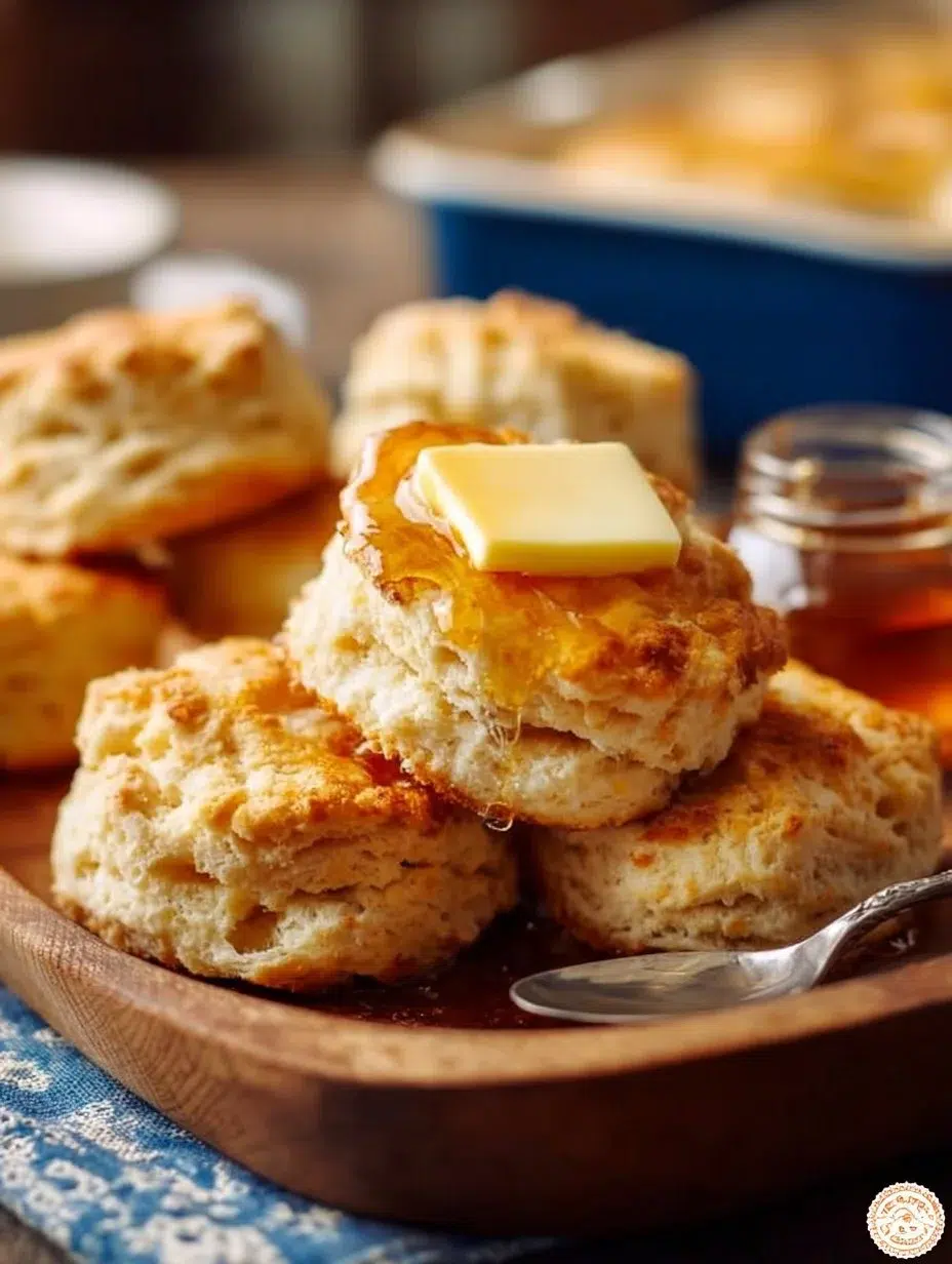 Freshly baked Breakfast Butter Swim Biscuits on a serving platter.