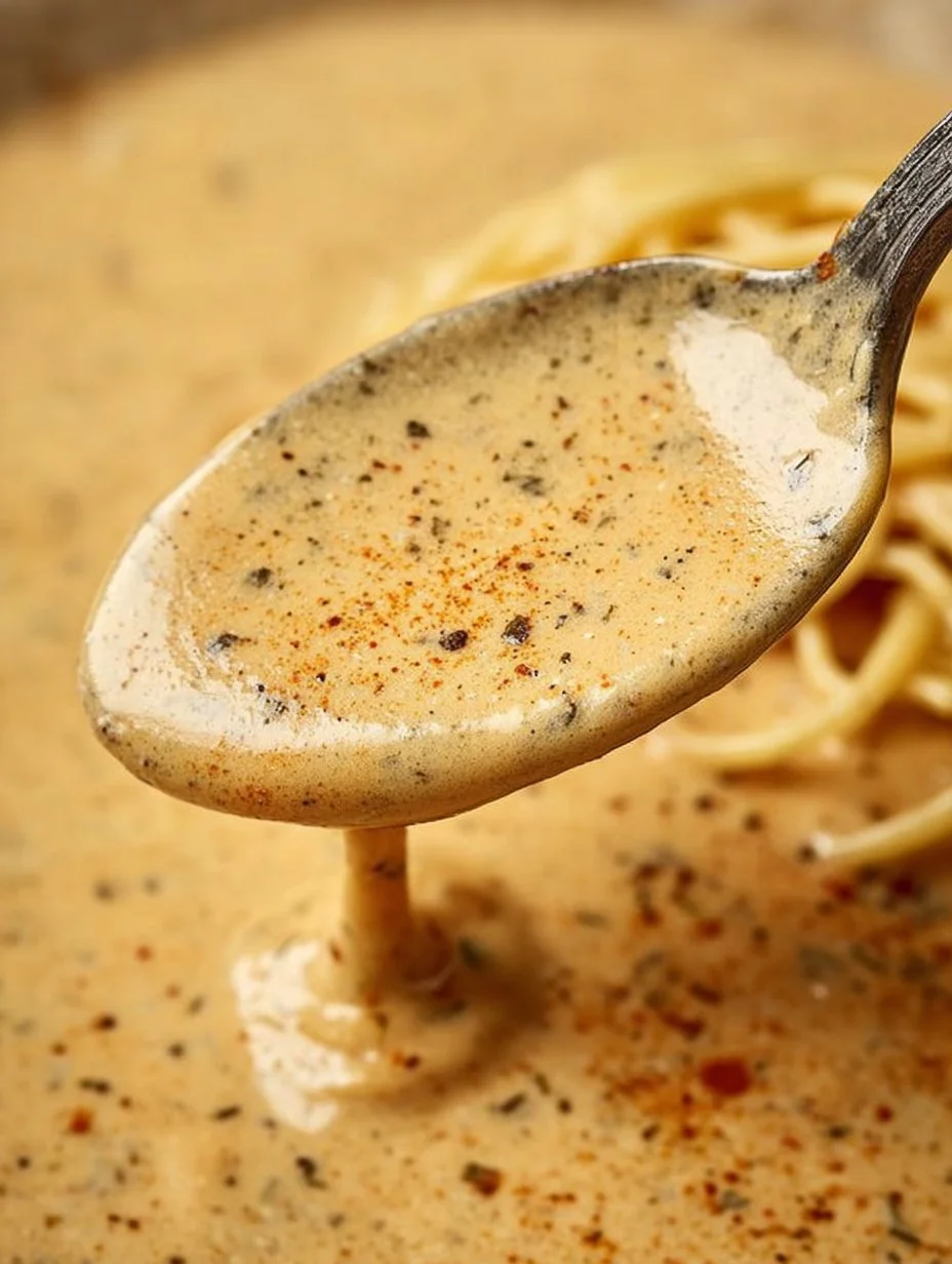 Bowl of creamy Cajun Alfredo sauce served over pasta with spices