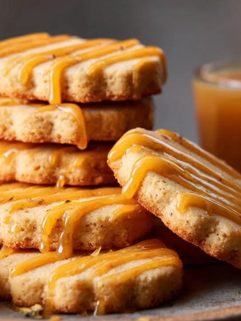 Cardamom shortbread cookies topped with a citrus orange glaze