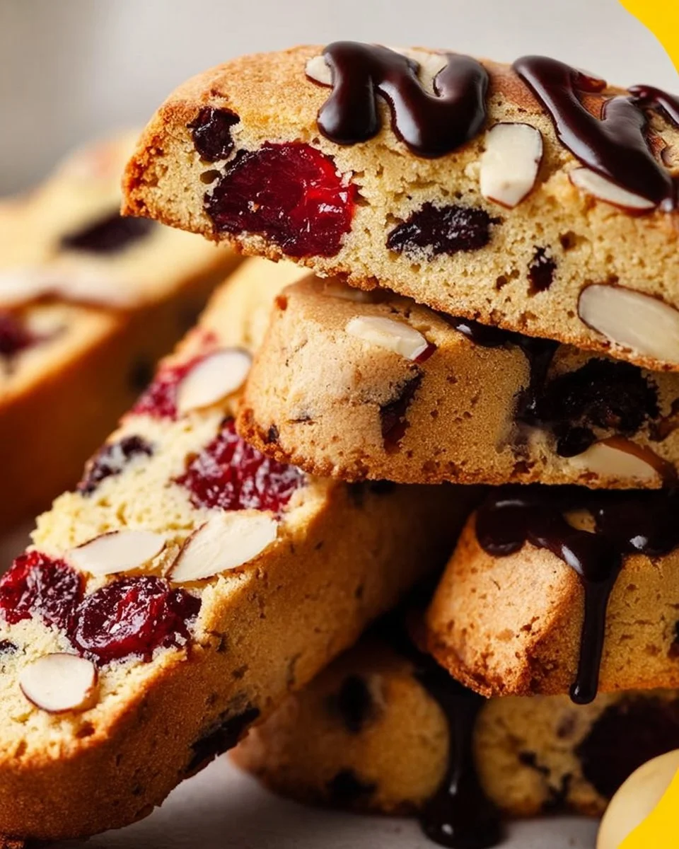 Freshly baked Cherry Almond Biscotti with cherries and almonds