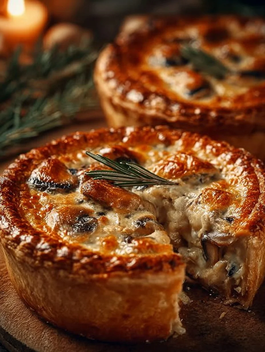 Delicious chicken and mushroom pot pie fresh out of the oven.