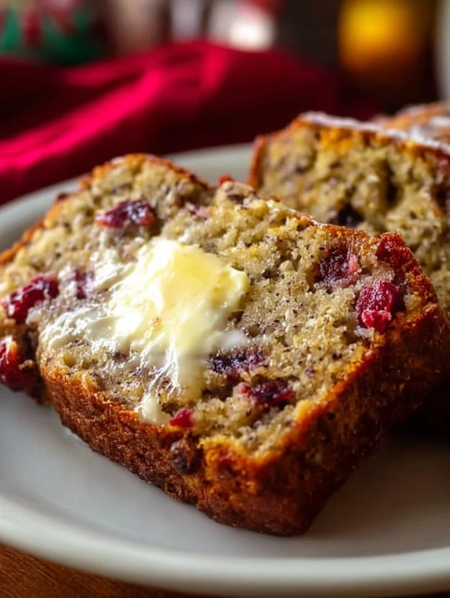 Decadent Christmas Banana Bread with festive decorations