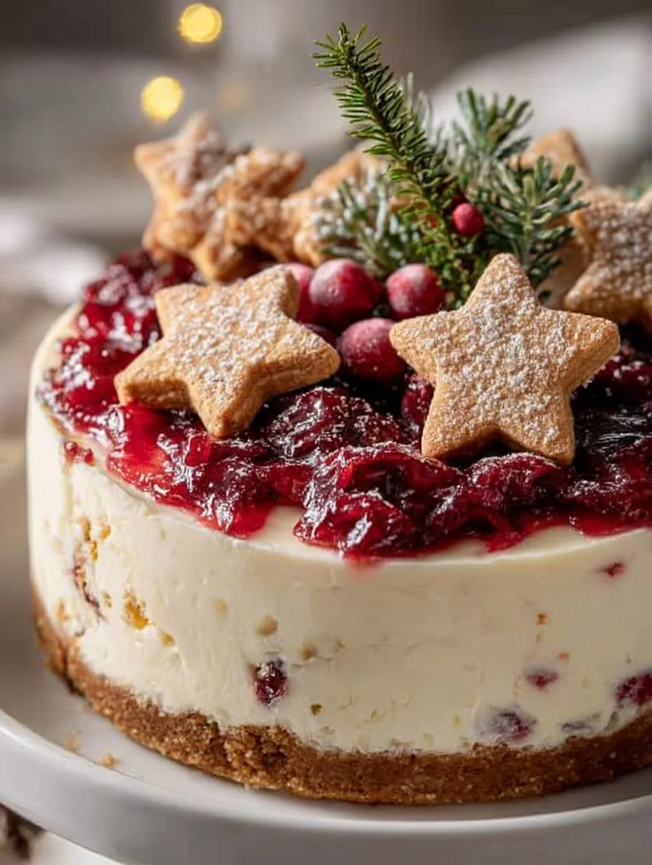 Delicious Christmas Cheesecake topped with festive decorations