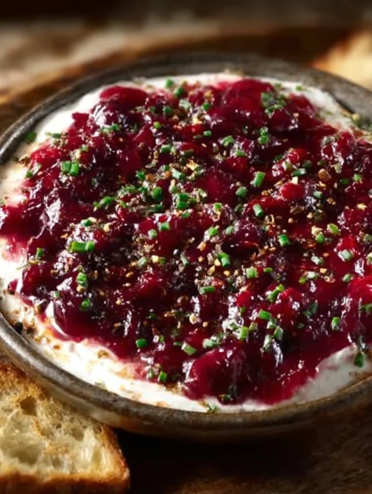 Delicious Cranberry Whipped Boursin Dip served in a bowl with crackers.