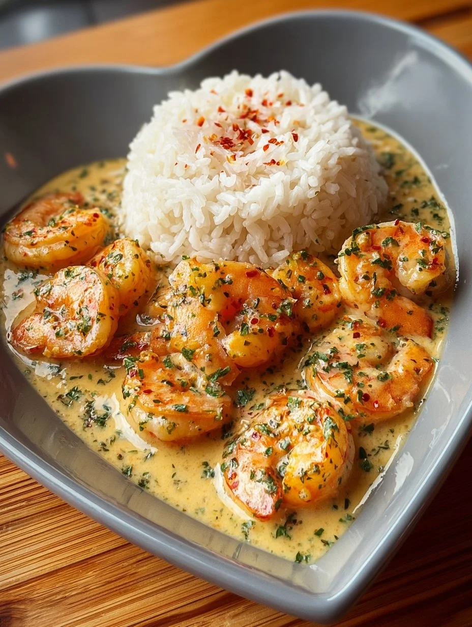Creamy garlic butter shrimp dish served with rice