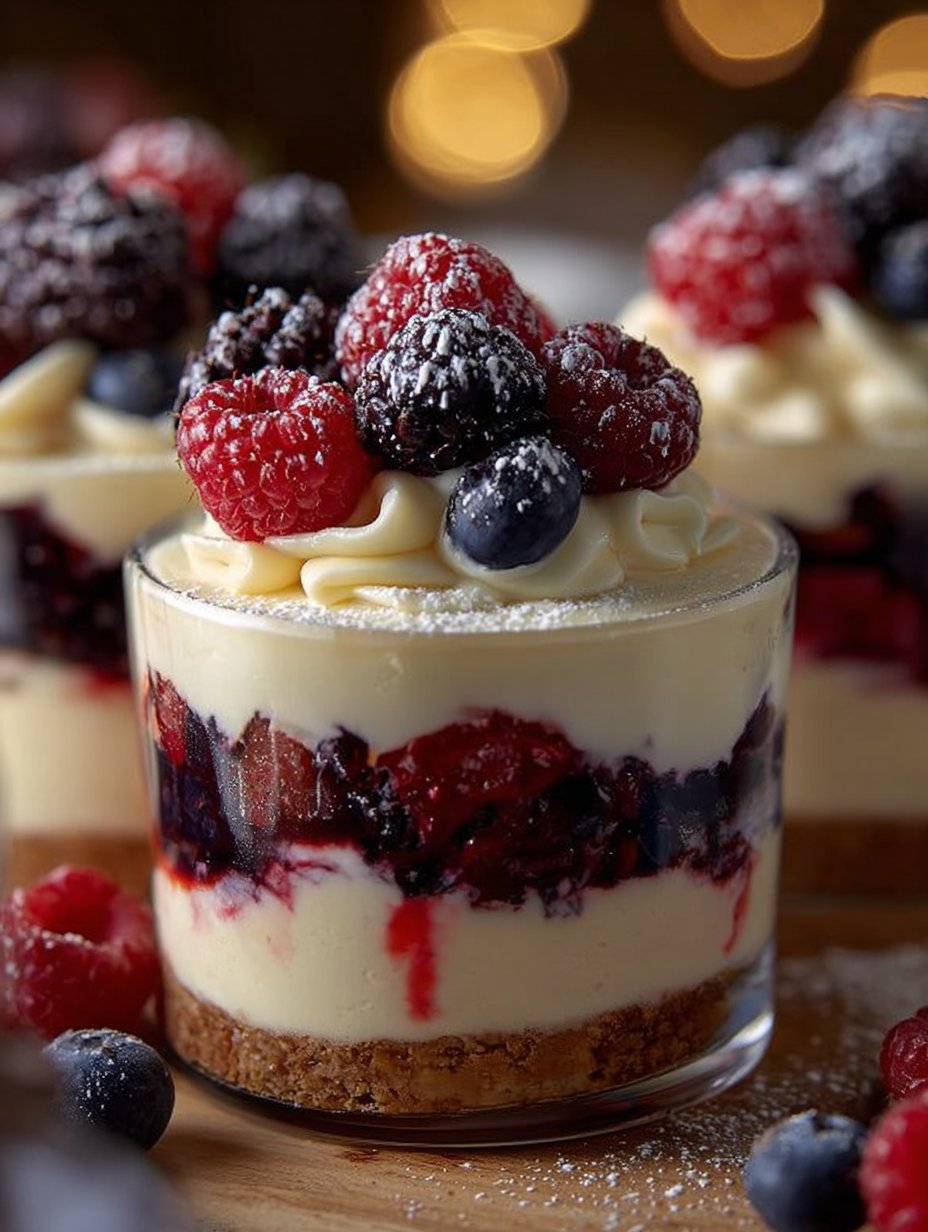 White Choco-Cheesecake Triple Berry Pudding Cups