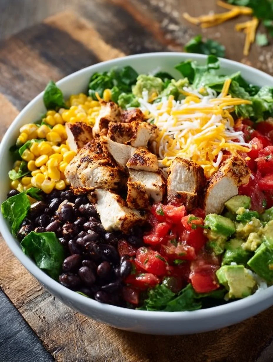 Easy chicken burrito bowl with rice, beans, and fresh toppings.