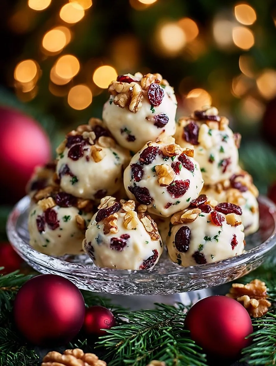 Festive cheese balls made with cranberry, walnut, macadamia, and chili honey