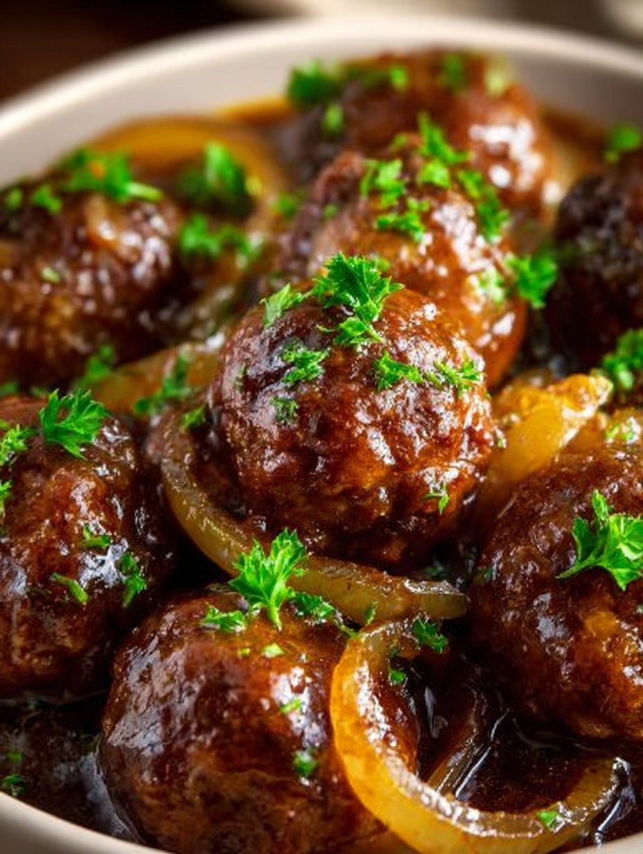 Slow Cooker French Onion Meatballs