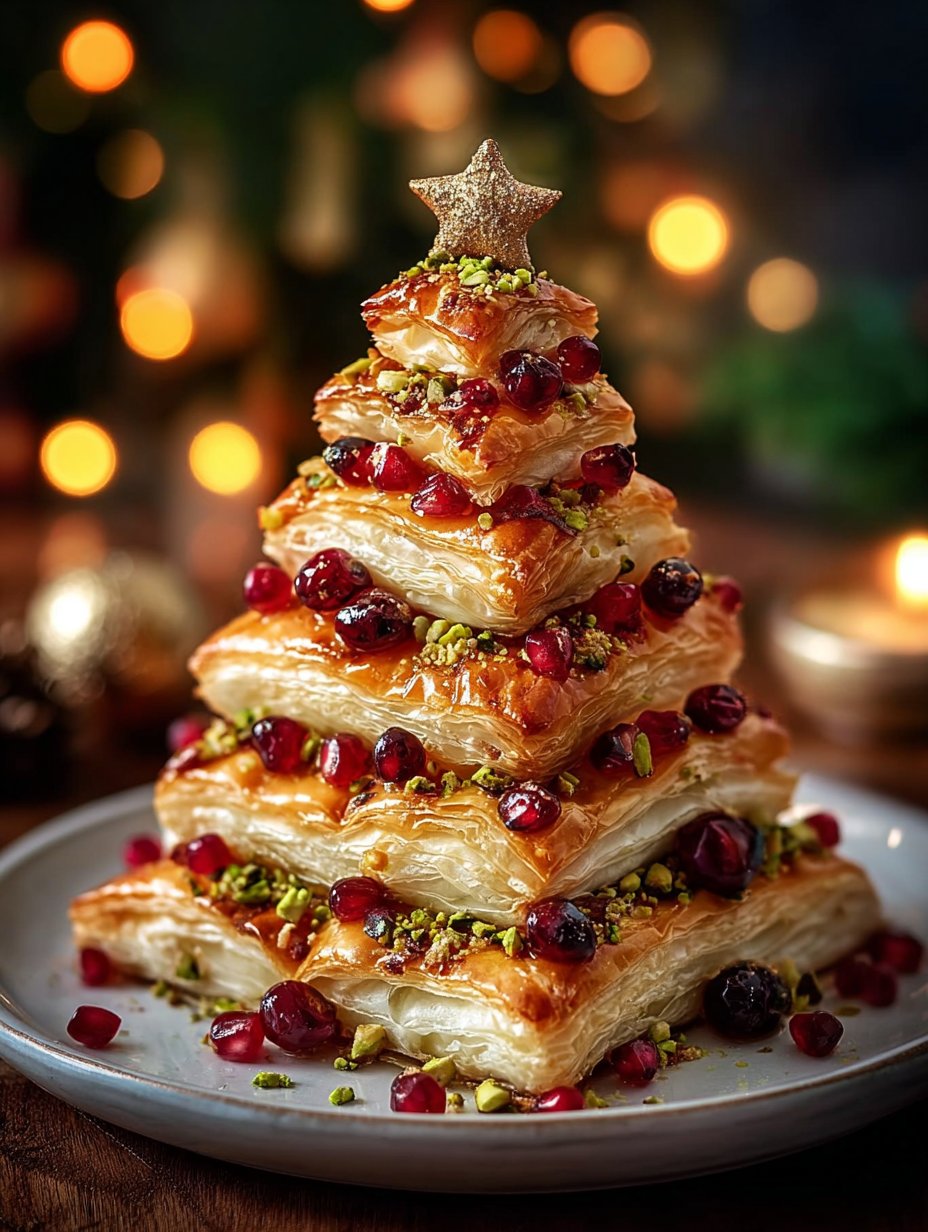 Golden Brie-Stuffed Cranberry Puff Pastry Christmas Tree