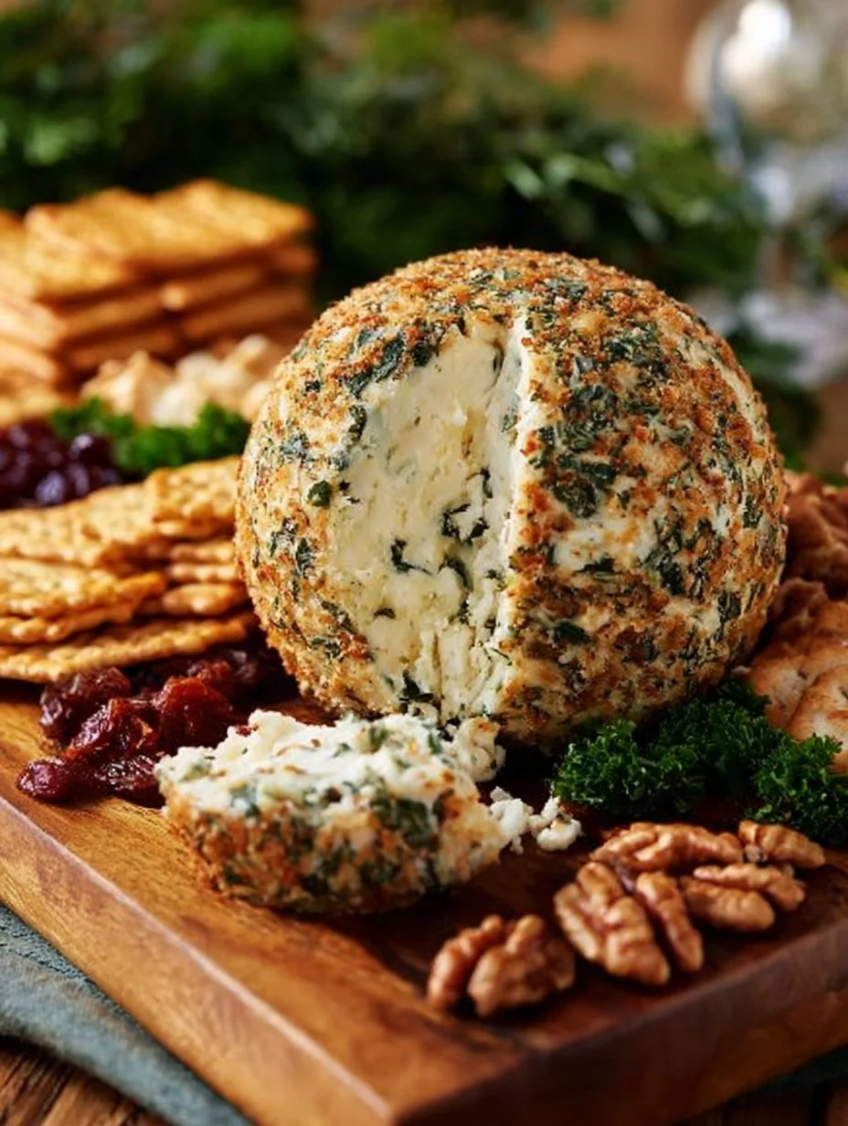 Herb and Garlic Cheese Ball served with crackers and veggies