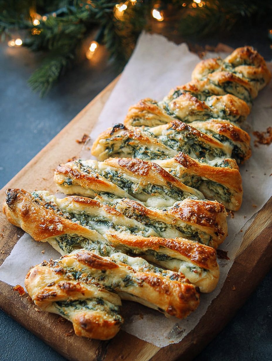 Christmas Tree Spinach Dip Breadsticks