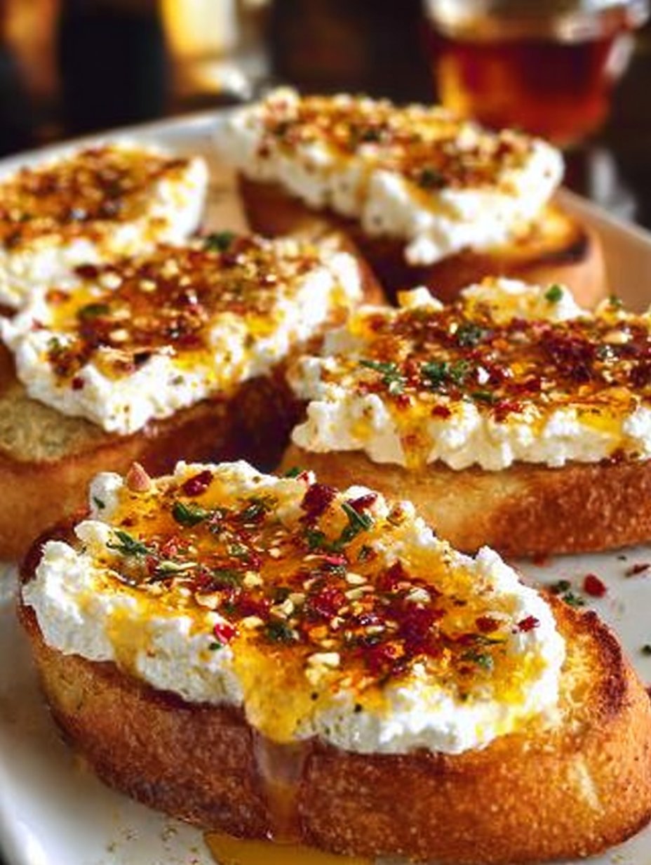 Sweet and Spicy Whipped Feta Crostini