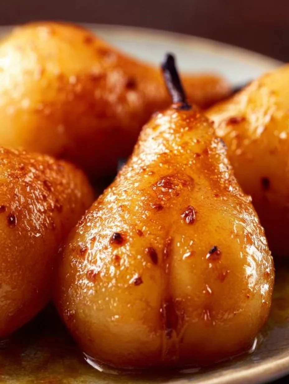 Honey glazed baked pears served as a tasty dessert