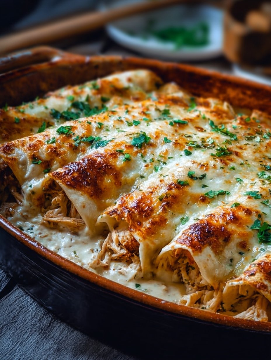 38g Protein Chicken Enchiladas with Dreamy White Sauce