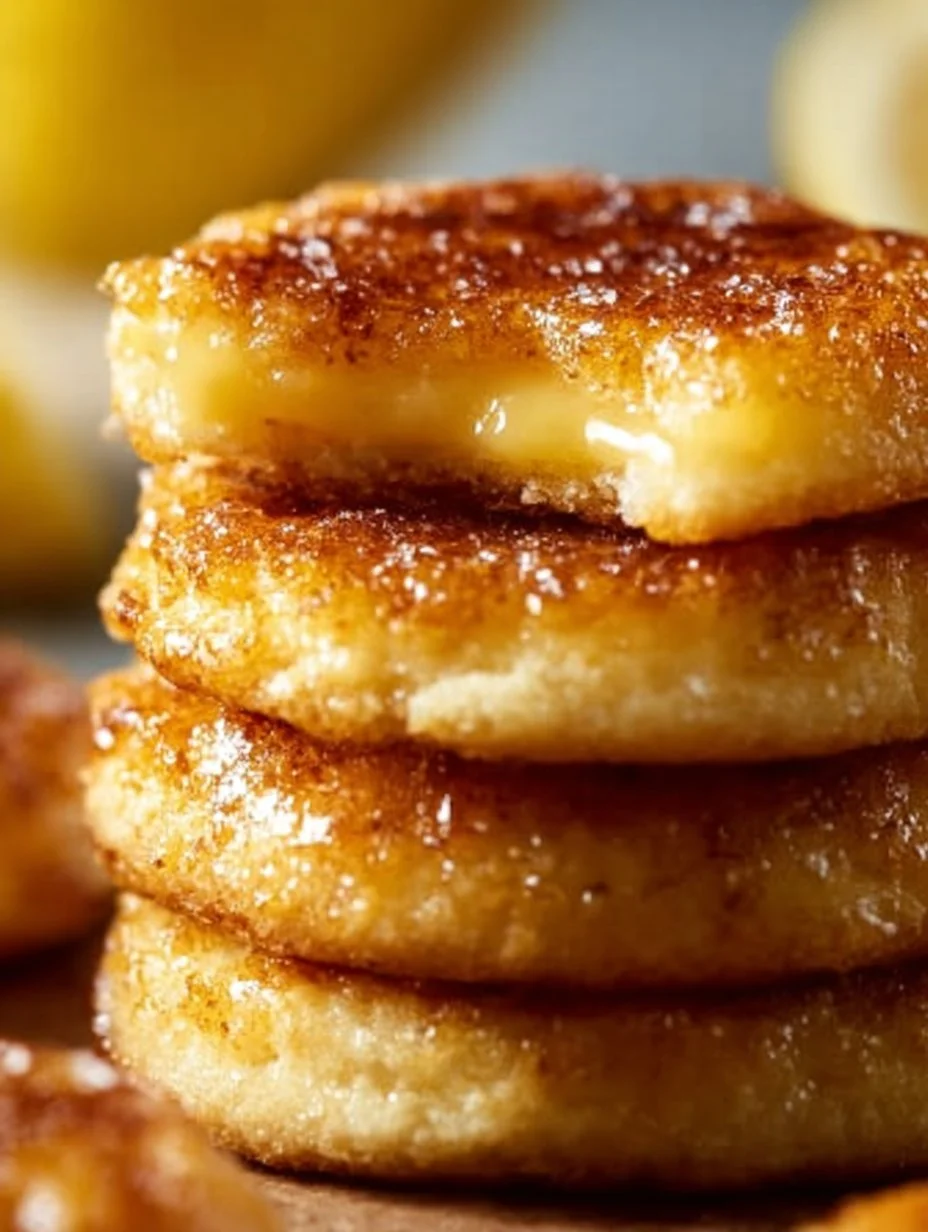 Luscious lemon curd cookies with a brûlée topping on a plate