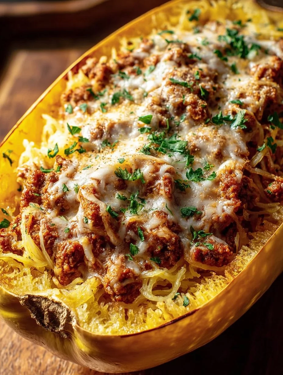 Delicious Million Dollar Spaghetti Squash Pasta topped with cheese and herbs