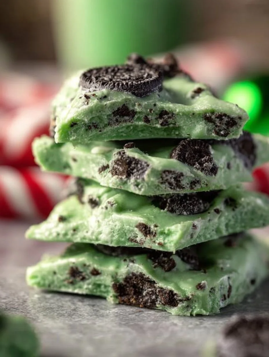 Delicious homemade Mint Oreo Bark with crushed Oreos and mint chocolate.