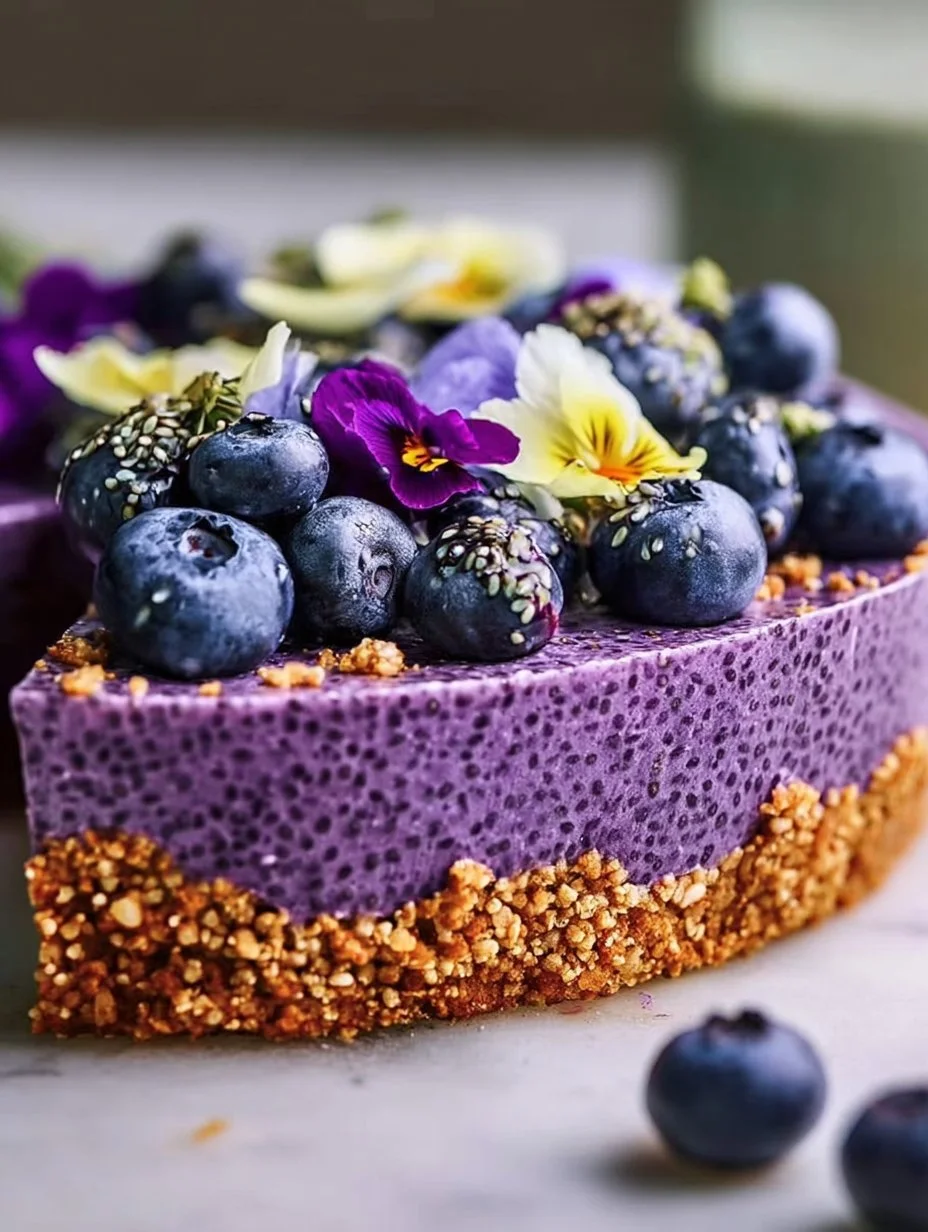 No-bake blueberry chia seed pie with fresh blueberries and chia seeds