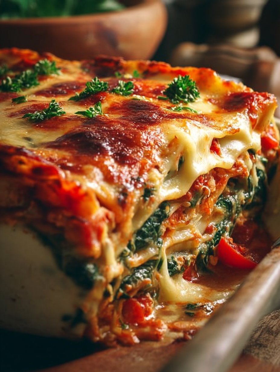 Roasted Red Pepper and Spinach Lasagna