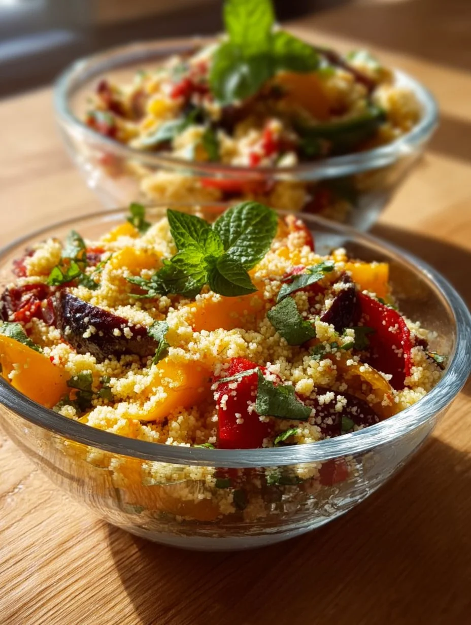 Colorful Roast Vegetable Couscous Salad with fresh veggies and herbs