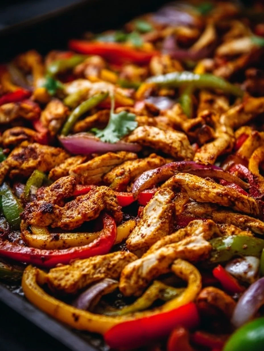 Delicious sheet pan chicken fajitas with colorful peppers and onions
