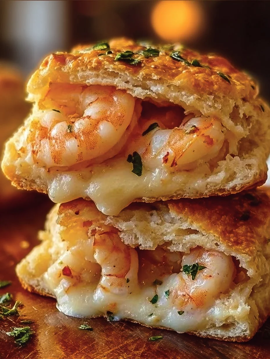 A tasty Shrimp and Crab Biscuit Melt served on a plate