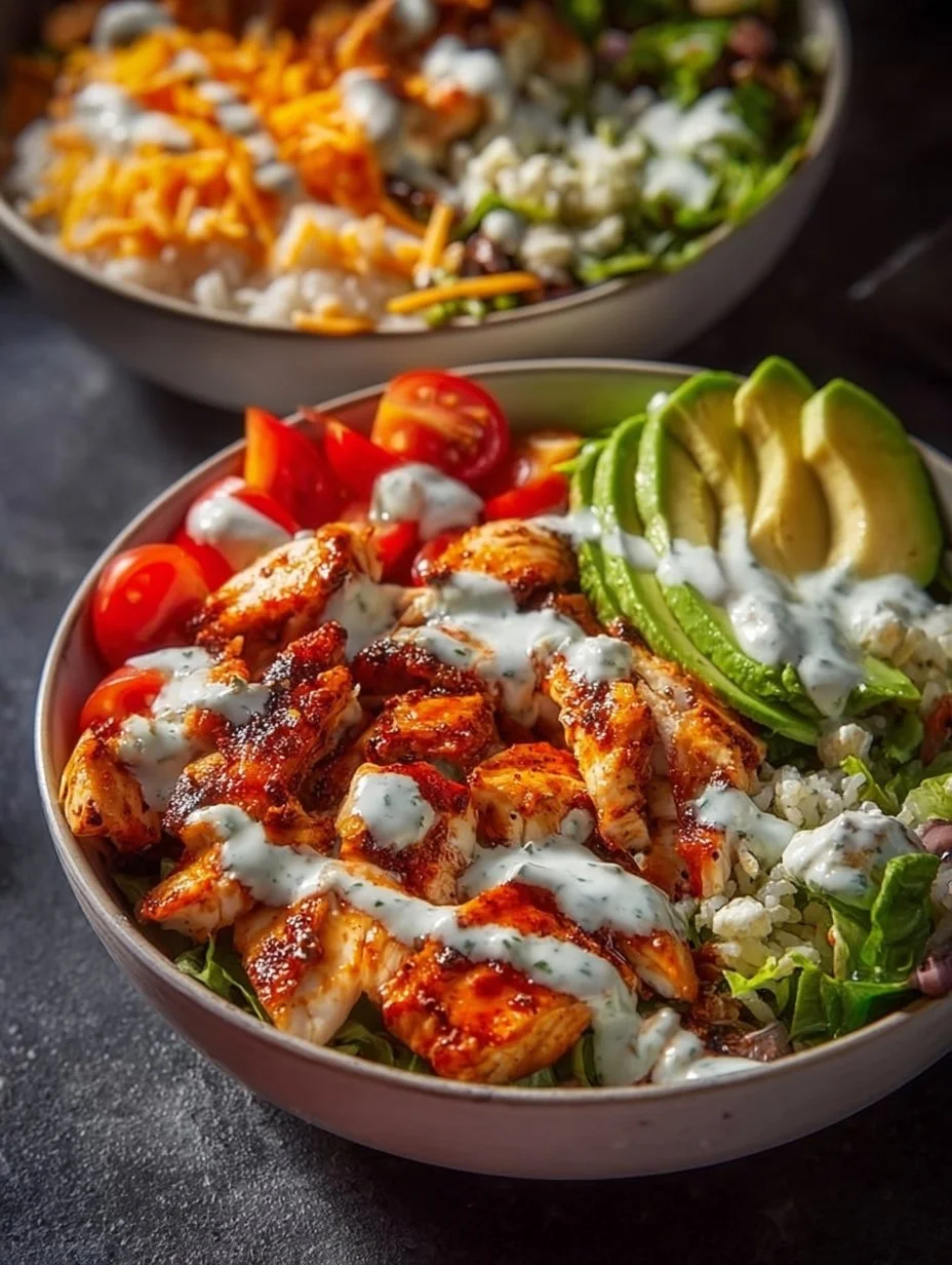 Spicy Buffalo Chicken Bowl with colorful vegetables and zesty sauce