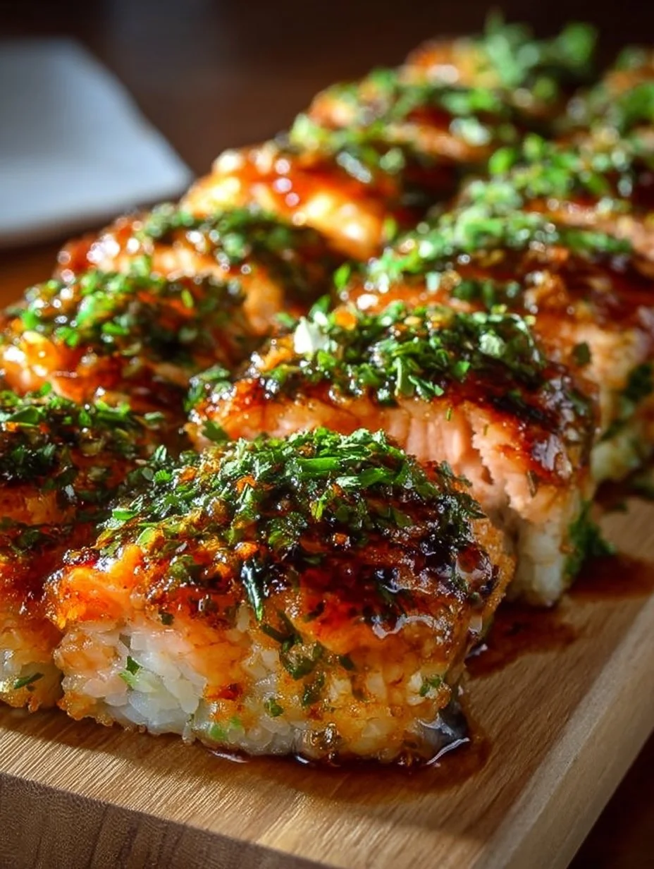 Spicy Salmon Sushi Bake served in a dish with toppings and garnishes