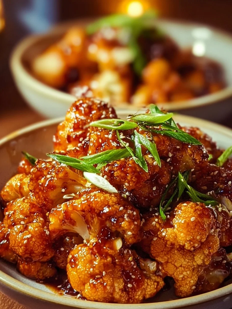 Sweet and Spicy Baked Cauliflower dish on a plate