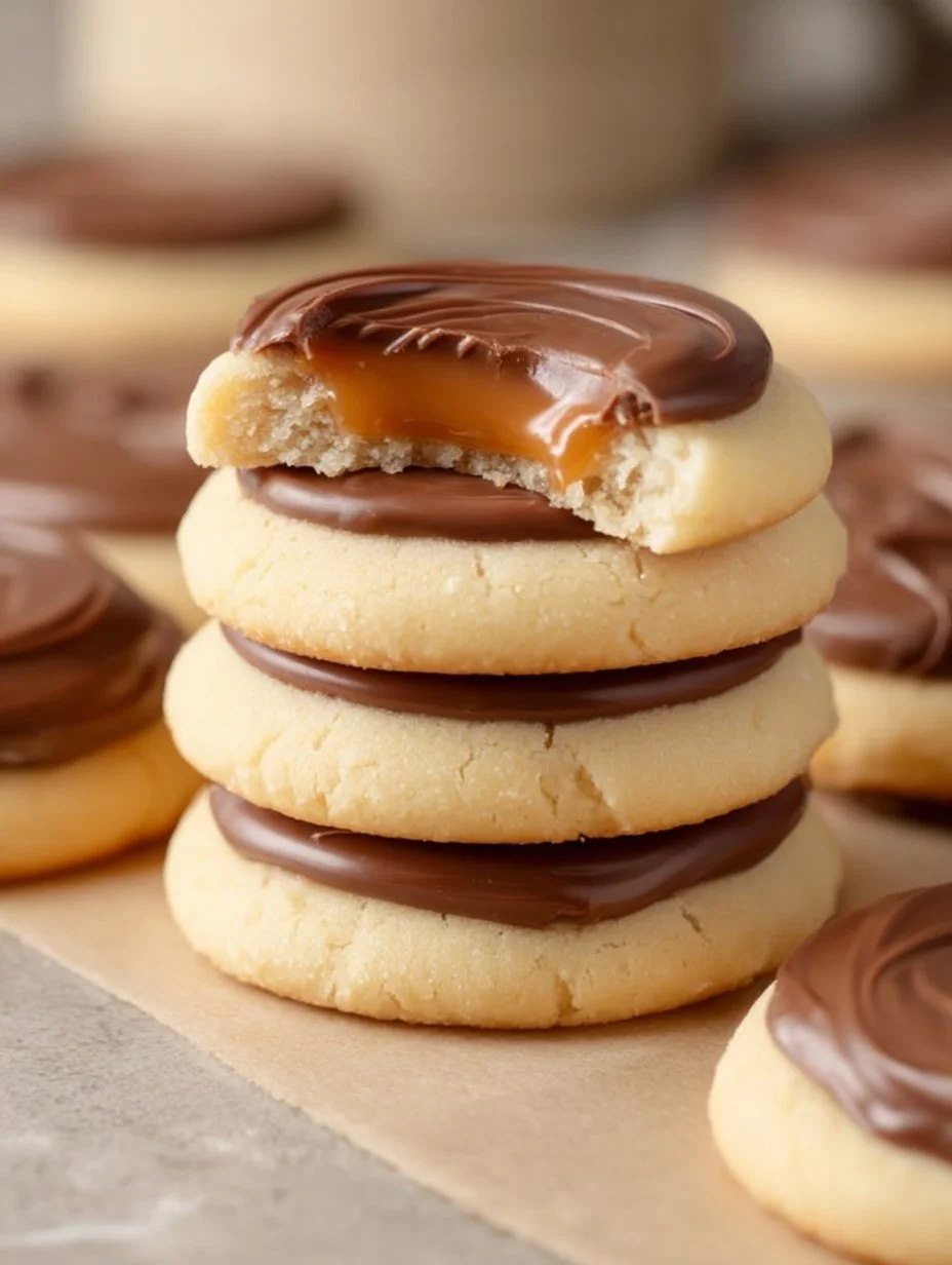 Delicious homemade Twix Cookies with caramel and cookie layers