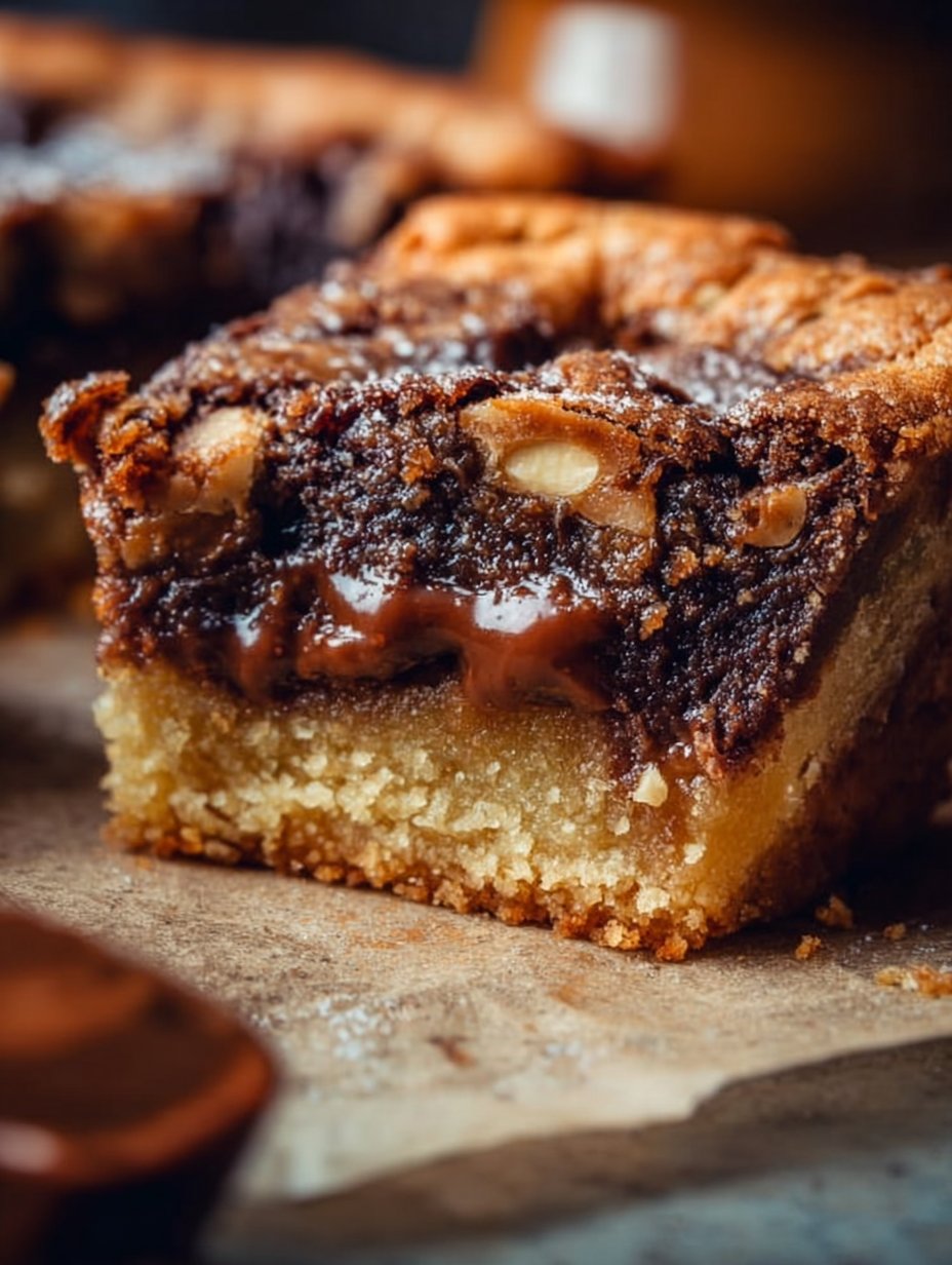 Caramel, Chocolate, and Almond Gooey Butter Cake