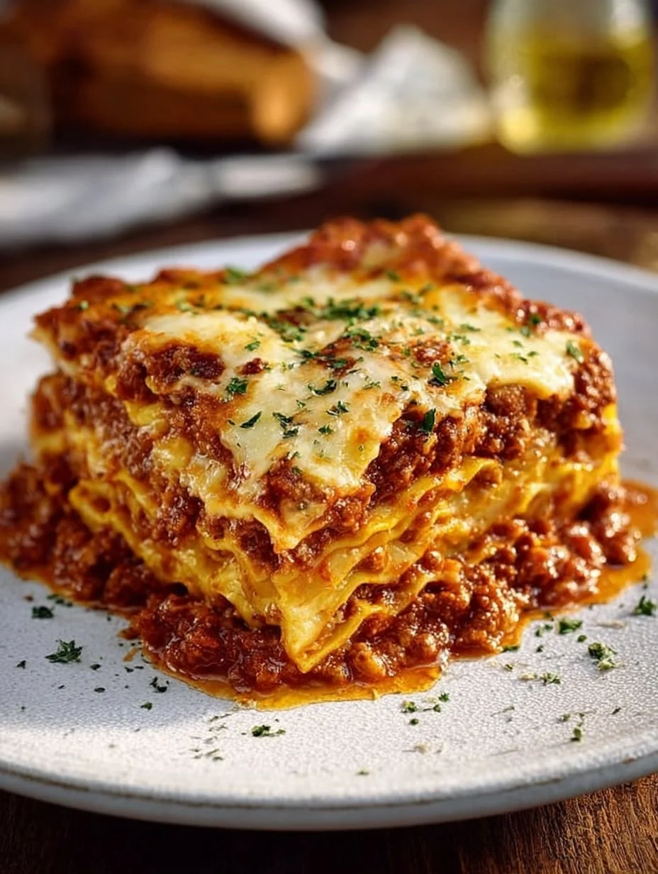 A mouthwatering plate of the world's best lasagna with layers of cheese and sauce.