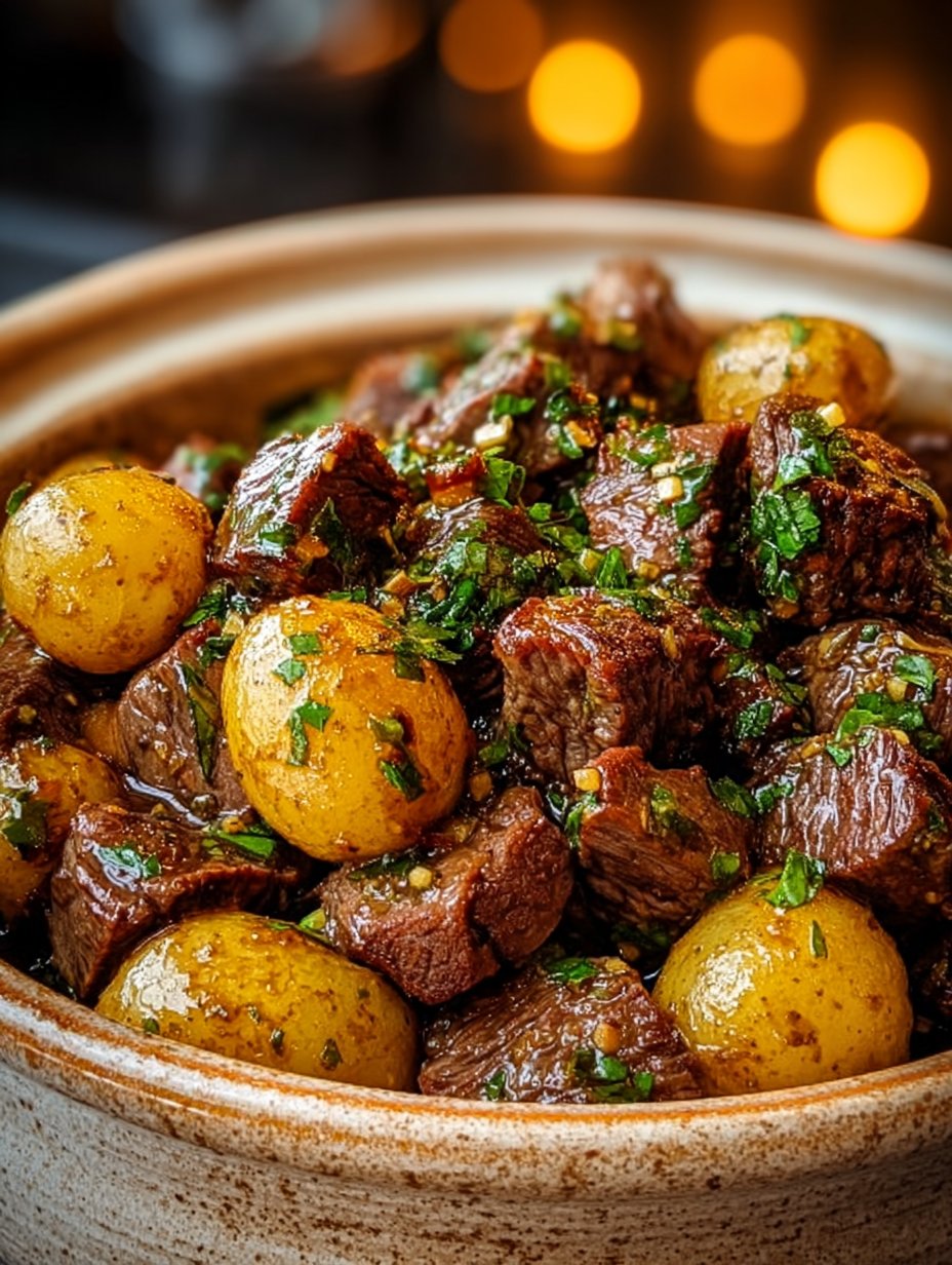 Crockpot Garlic Butter Beef Bites with Potatoes