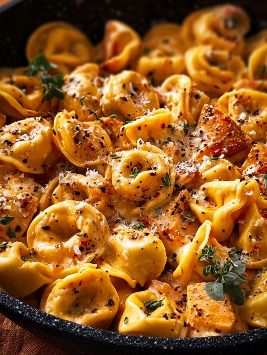 One Pot Spicy Garlic Butter Chicken Tortellini