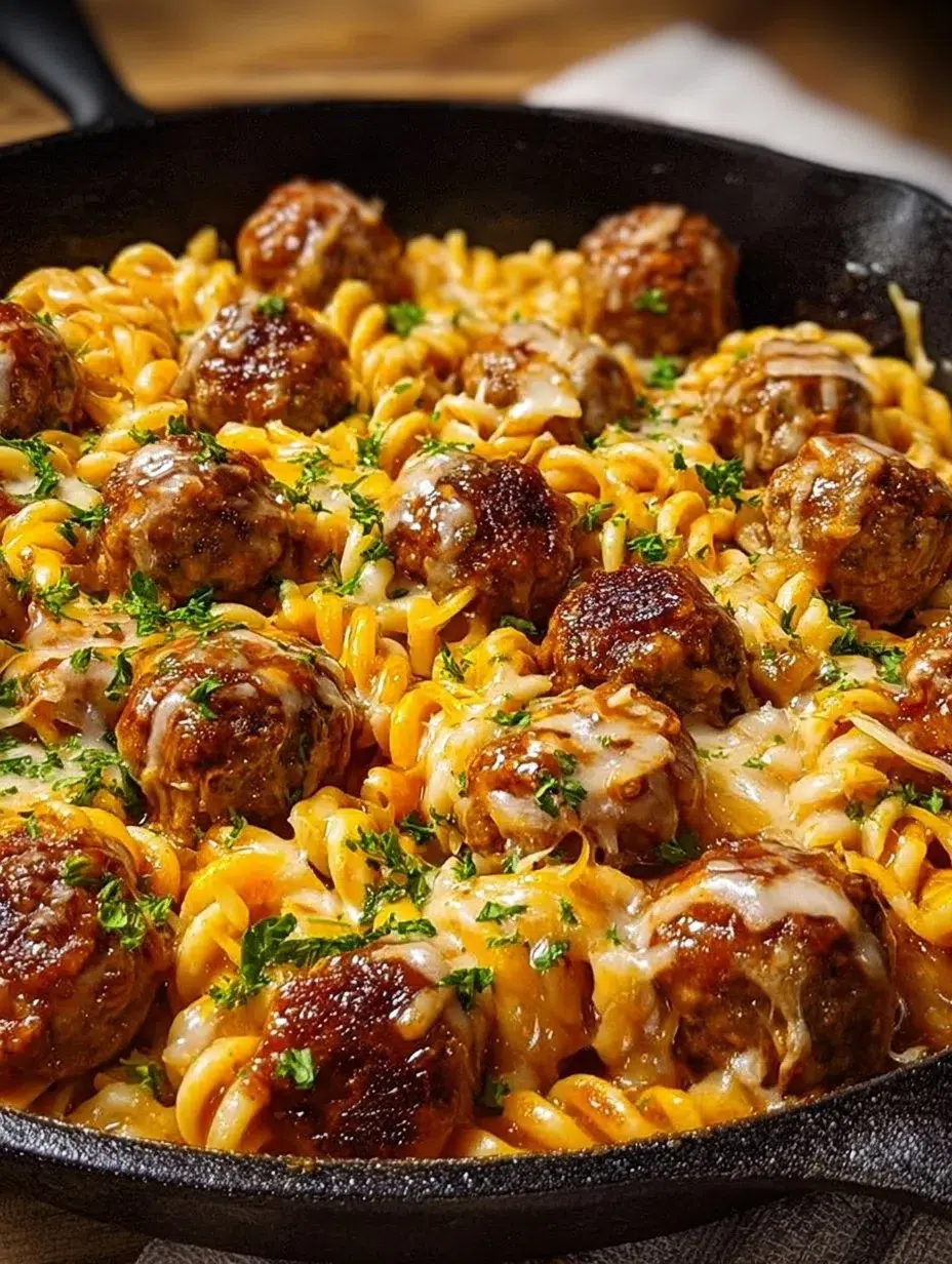 BBQ Ranch Meatball & Cheddar Pasta Skillet