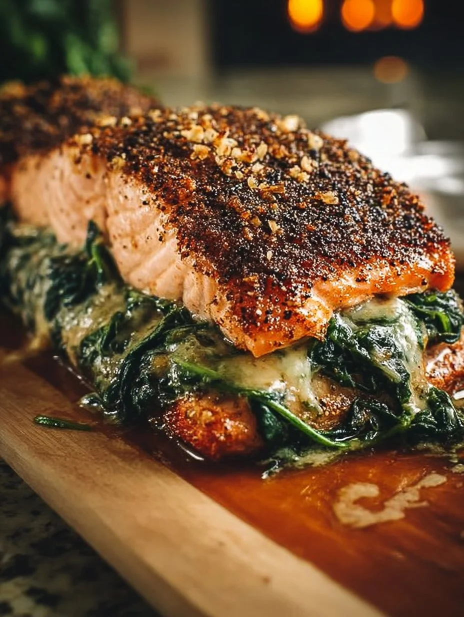 Blackened Salmon Stuffed with Spinach & Parmesan