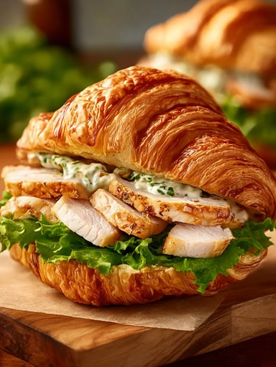 Chicken Caesar Croissant Sandwich with fresh lettuce and creamy dressing