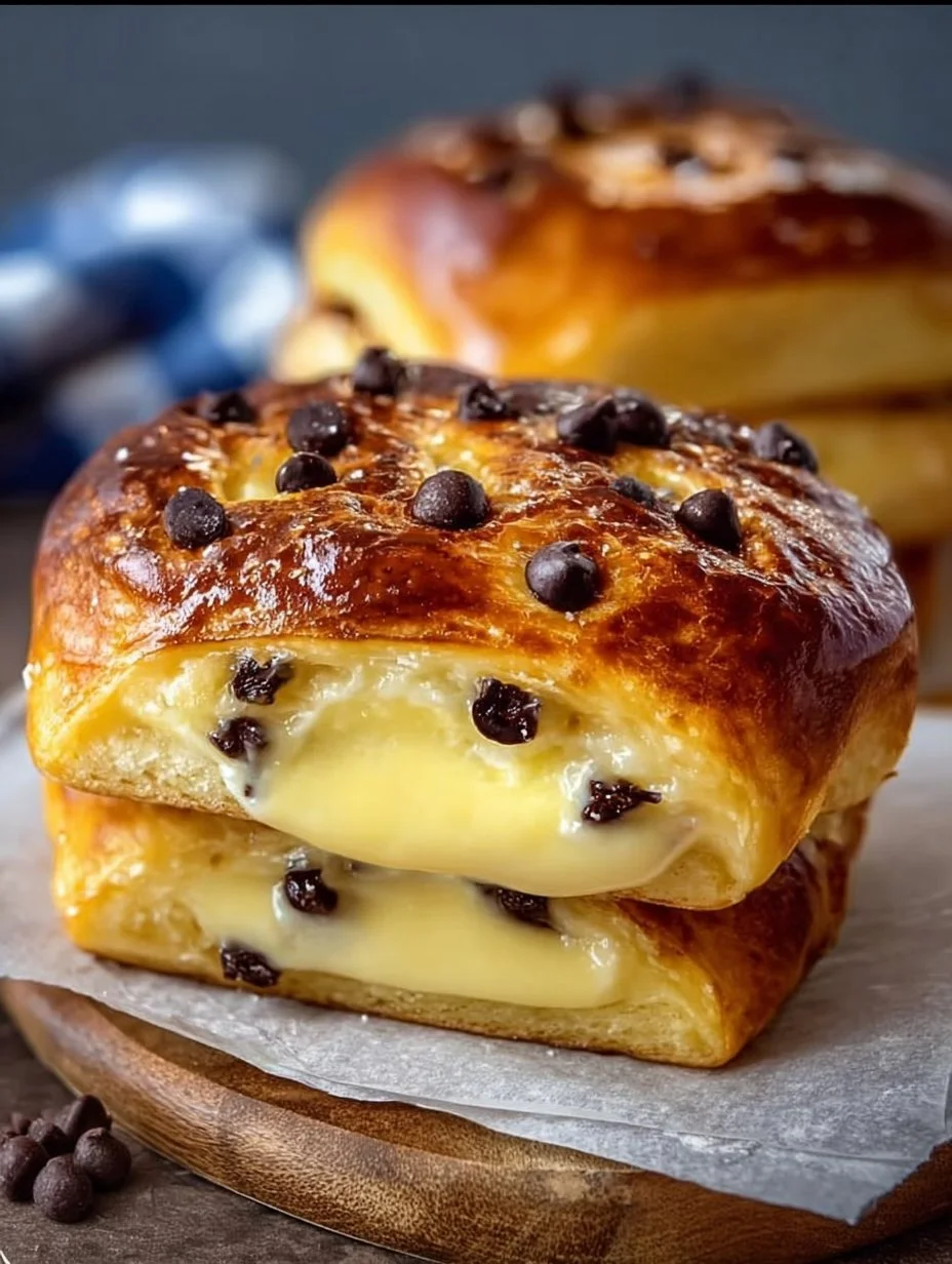 Chocolate Chip Brioche Buns with Vanilla Custard