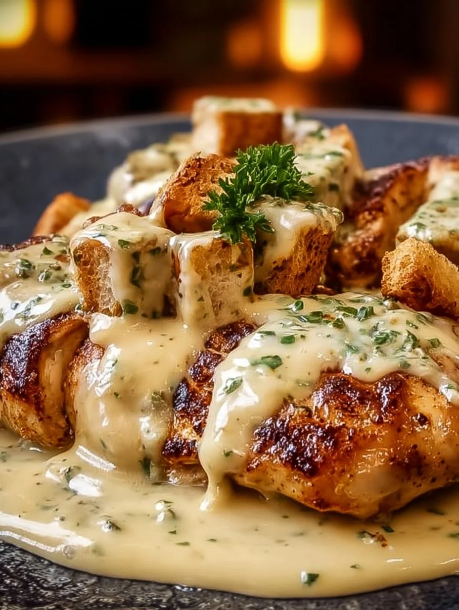 Creamy Jack Cheese Chicken served with herbs and spices on a plate