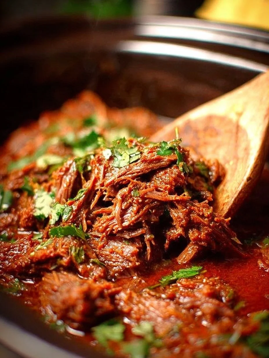 Delicious crockpot barbacoa beef served in a taco