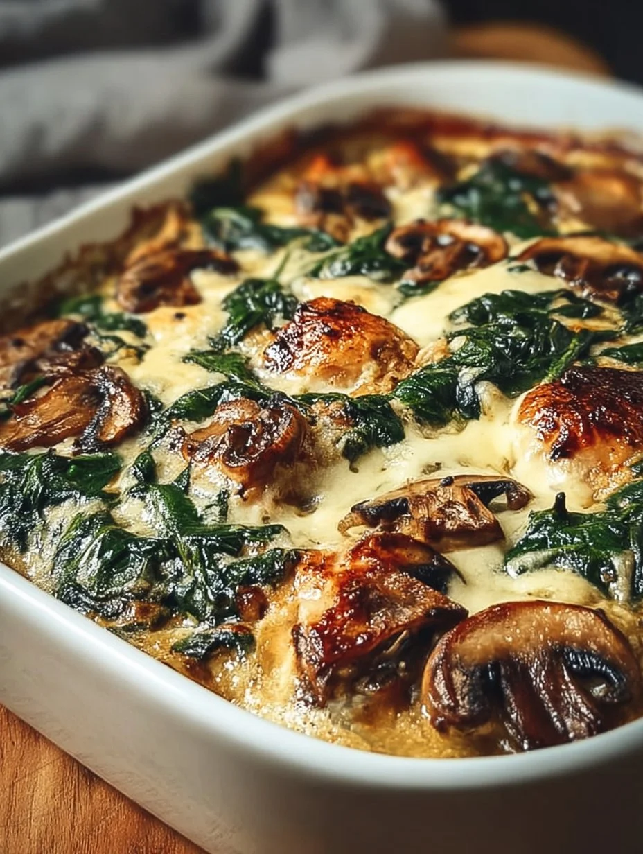 Low-carb chicken bake with spinach and mushrooms recipe